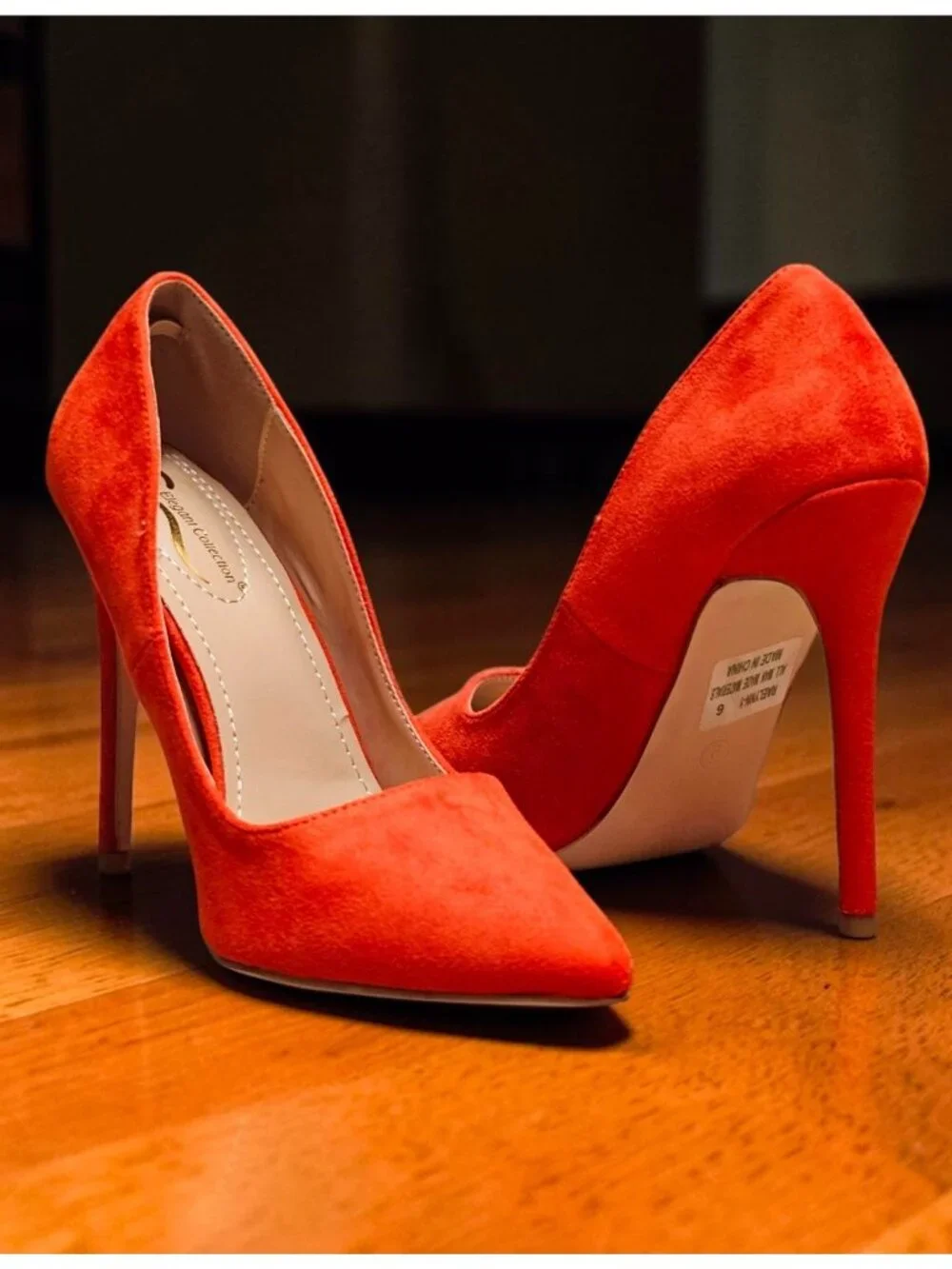 Orange Faux Suede Pointed-Toe Stiletto Heels Womens